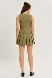 Olive Pleated Dress