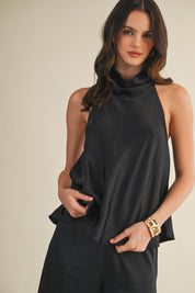 Black Satin Halter Neck Top