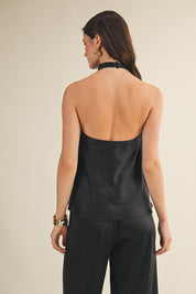 Black Satin Halter Neck Top