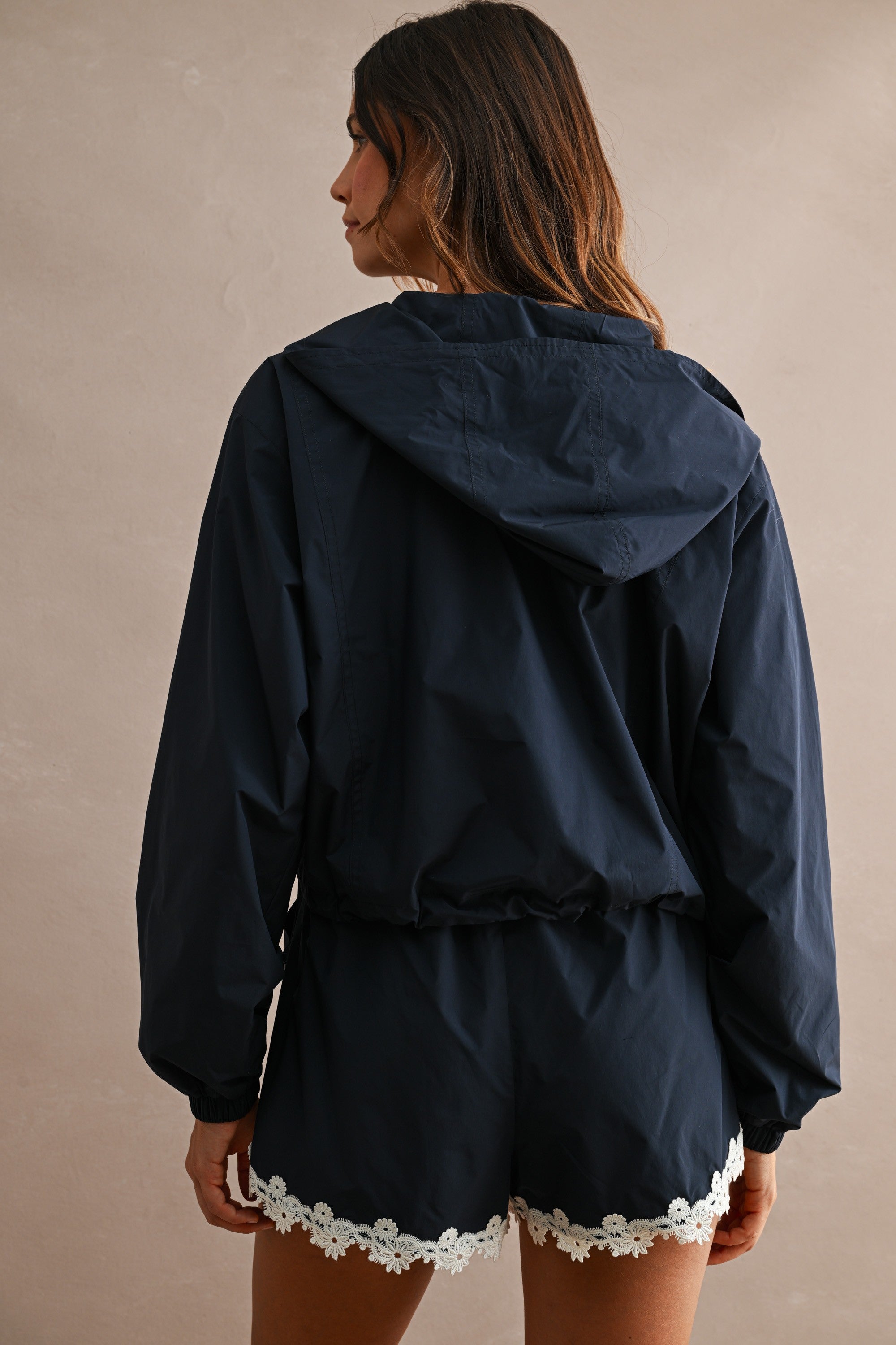 Navy Floral Windbreaker and Shorts Set