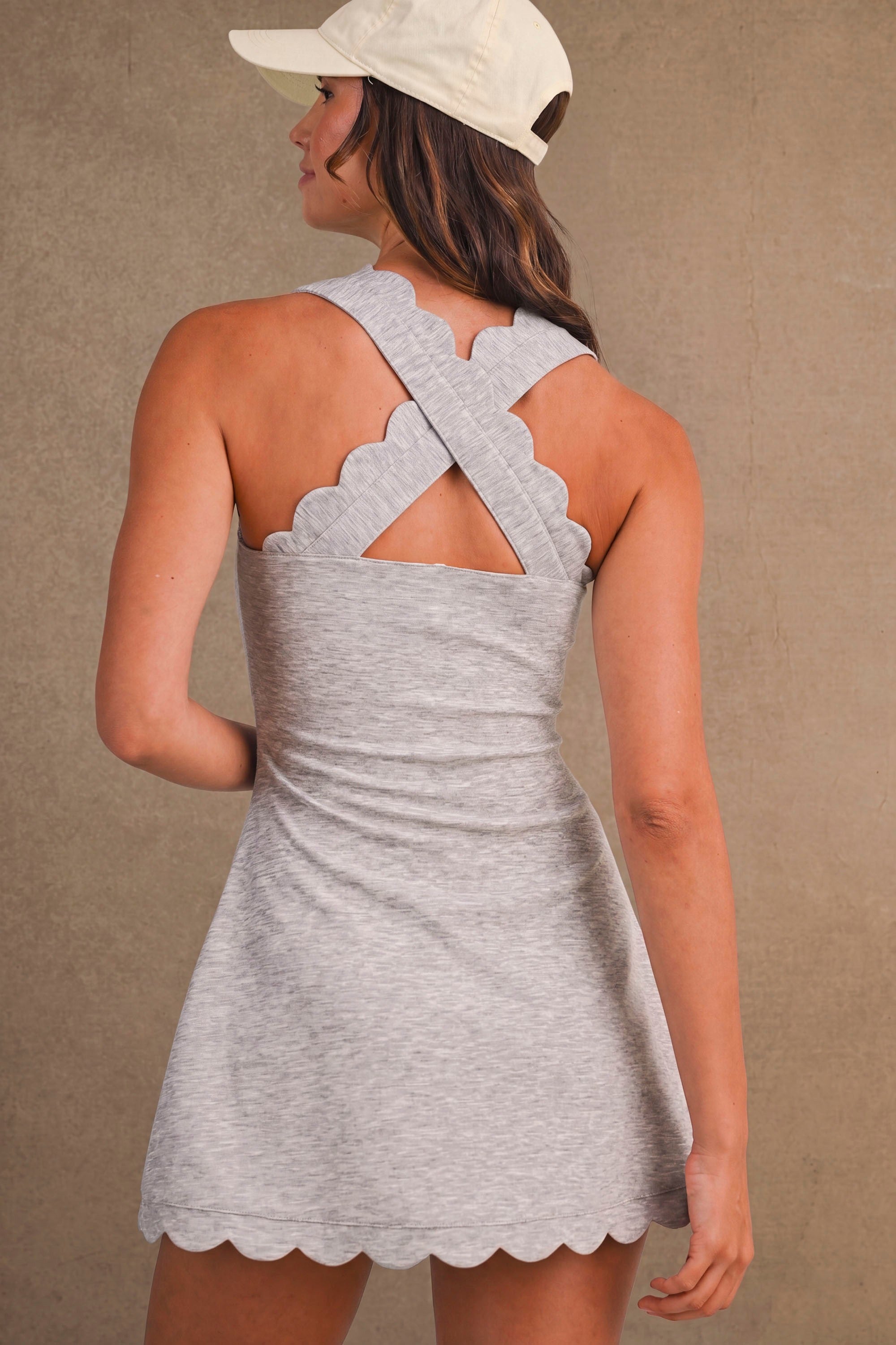 Grey Scalloped Active Romper