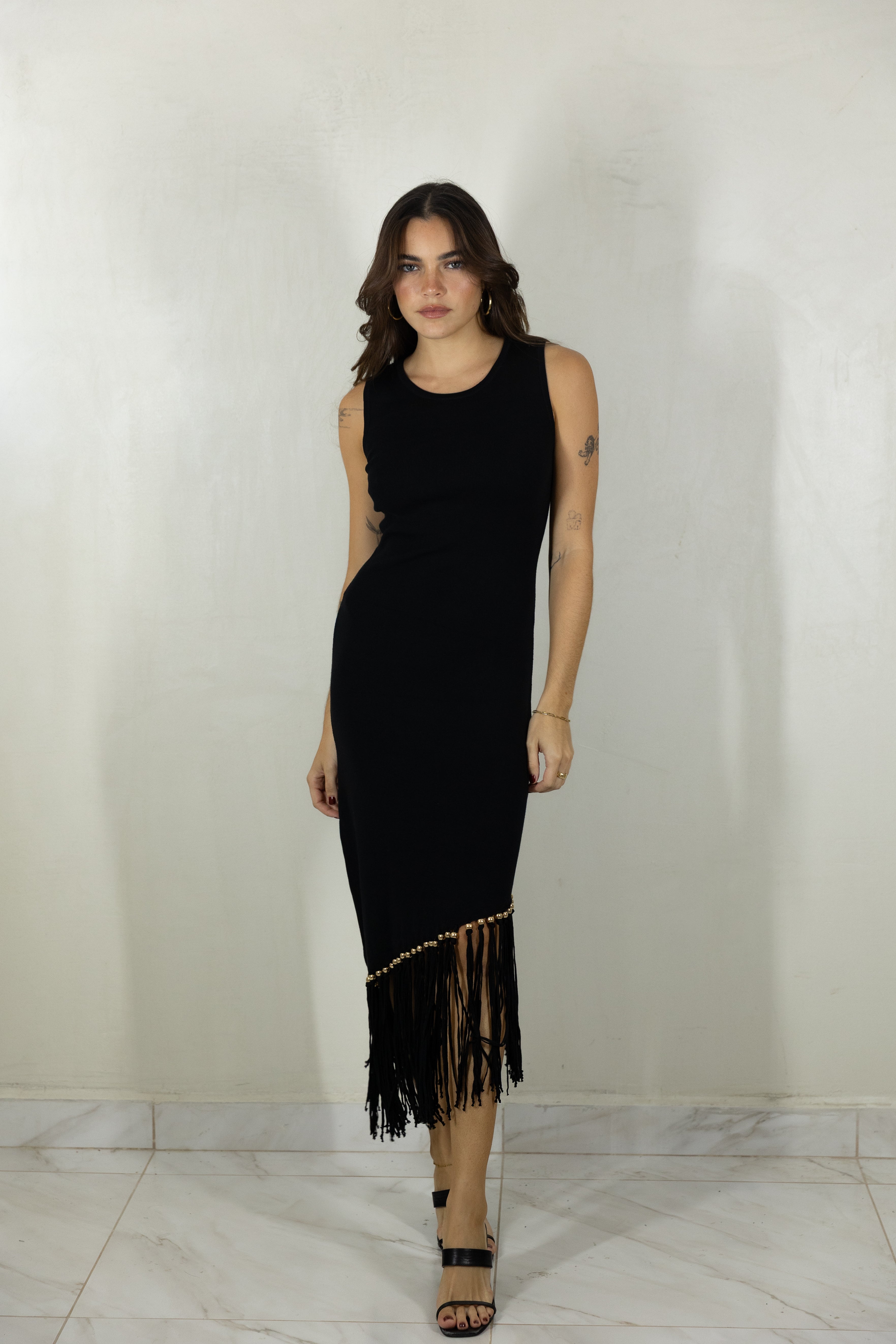 Black Knit Fringe Dress