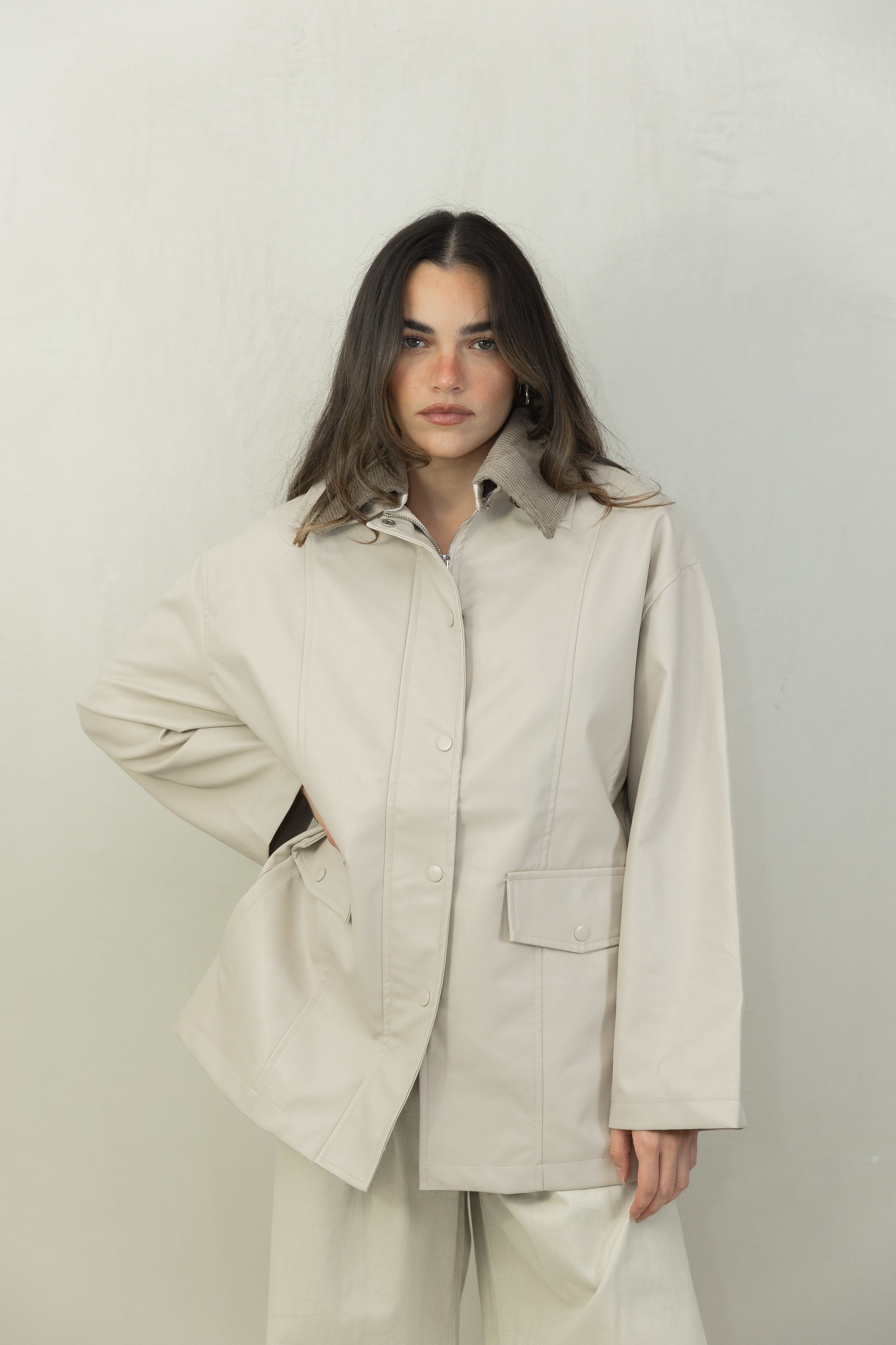 Leather Coduroy Collar Jacket