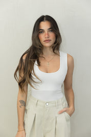 White Lined Basic Top