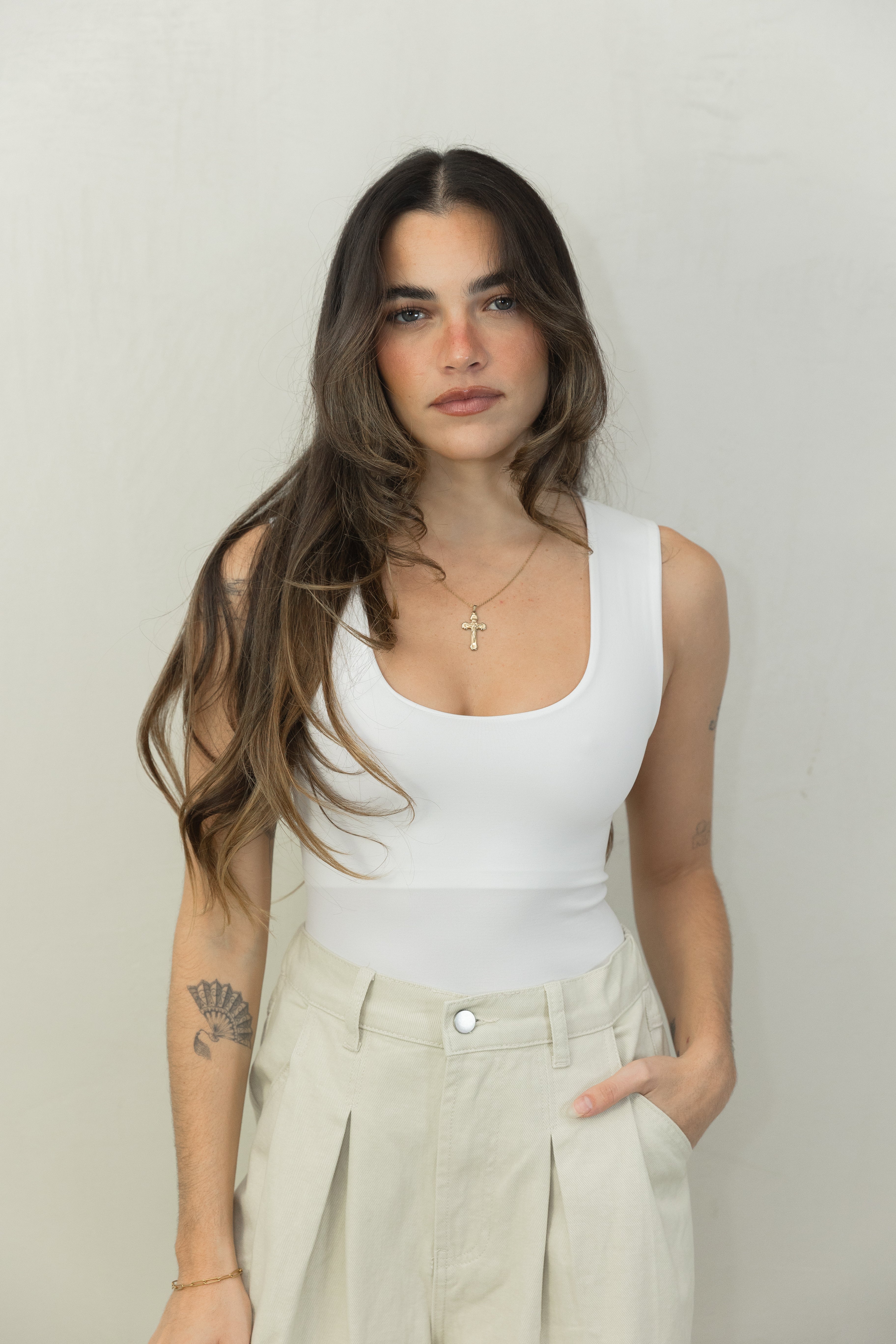 White Lined Basic Top