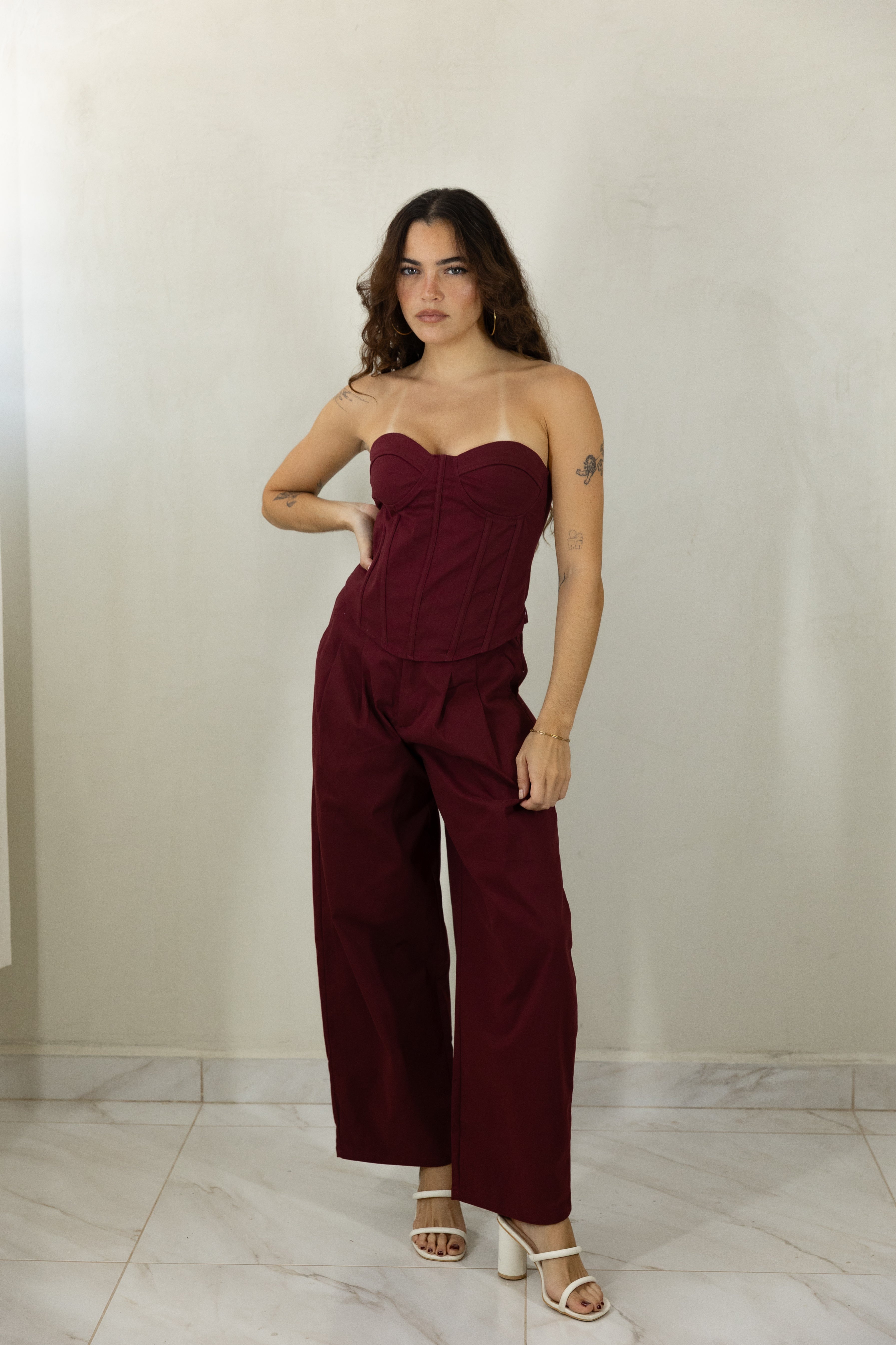 Bandeau Croset Top and Barrel Leg Pants Set