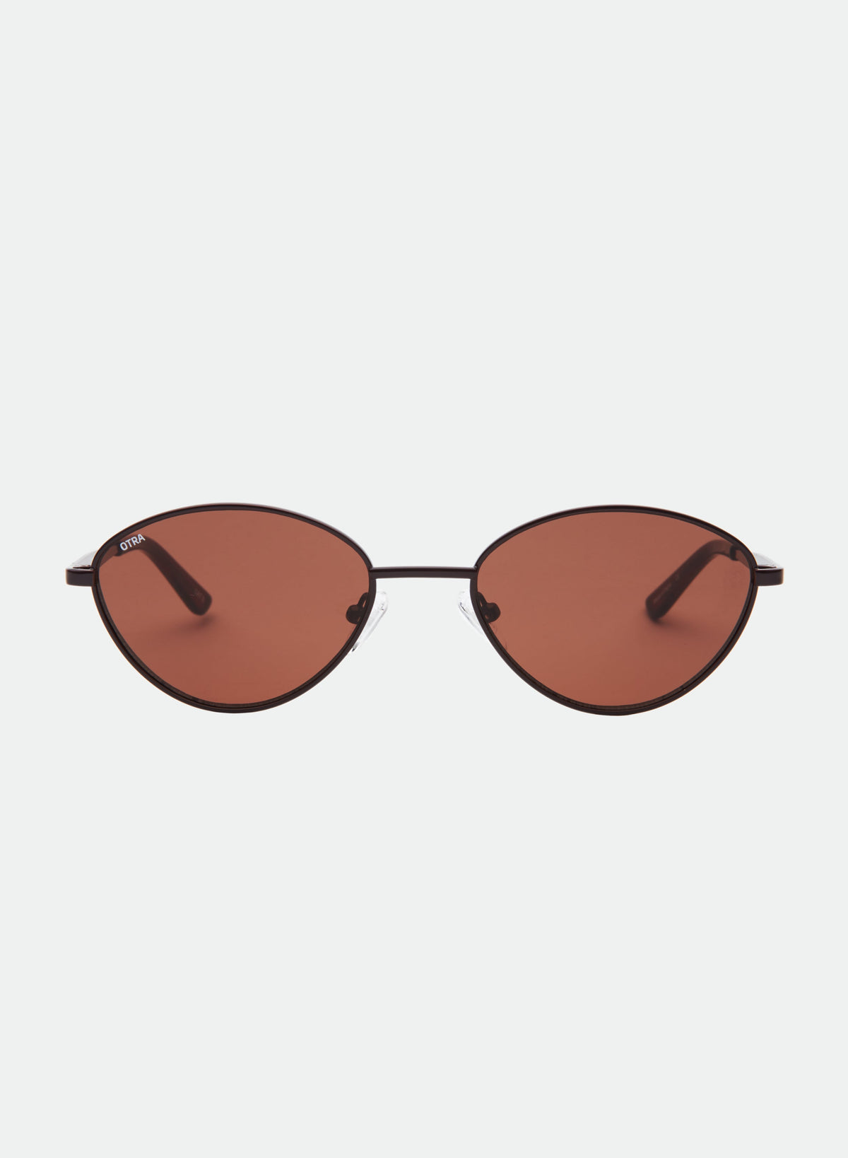 Deja round chocolate metal sunglasses with brown lenses, front view