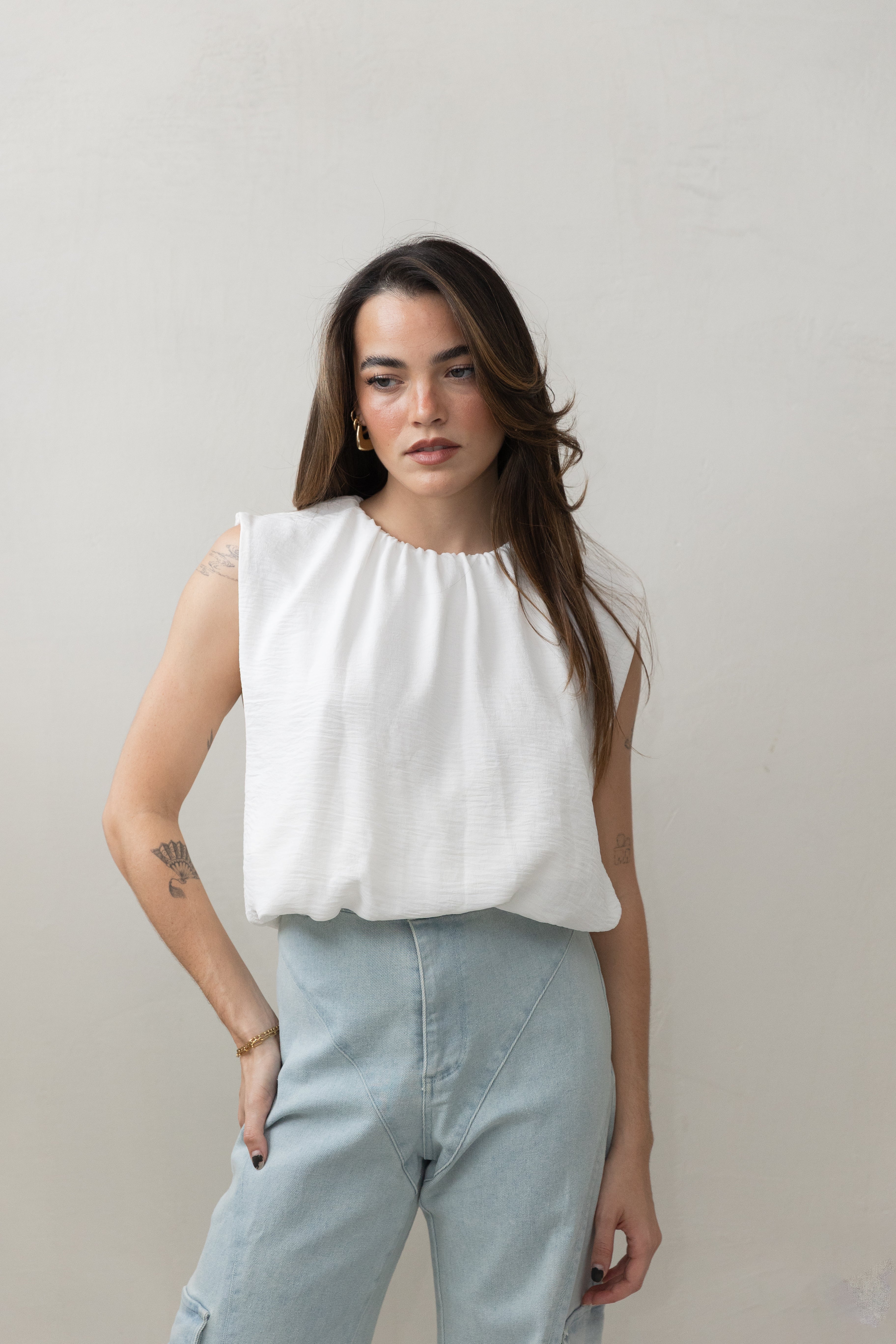 White Crepe Top