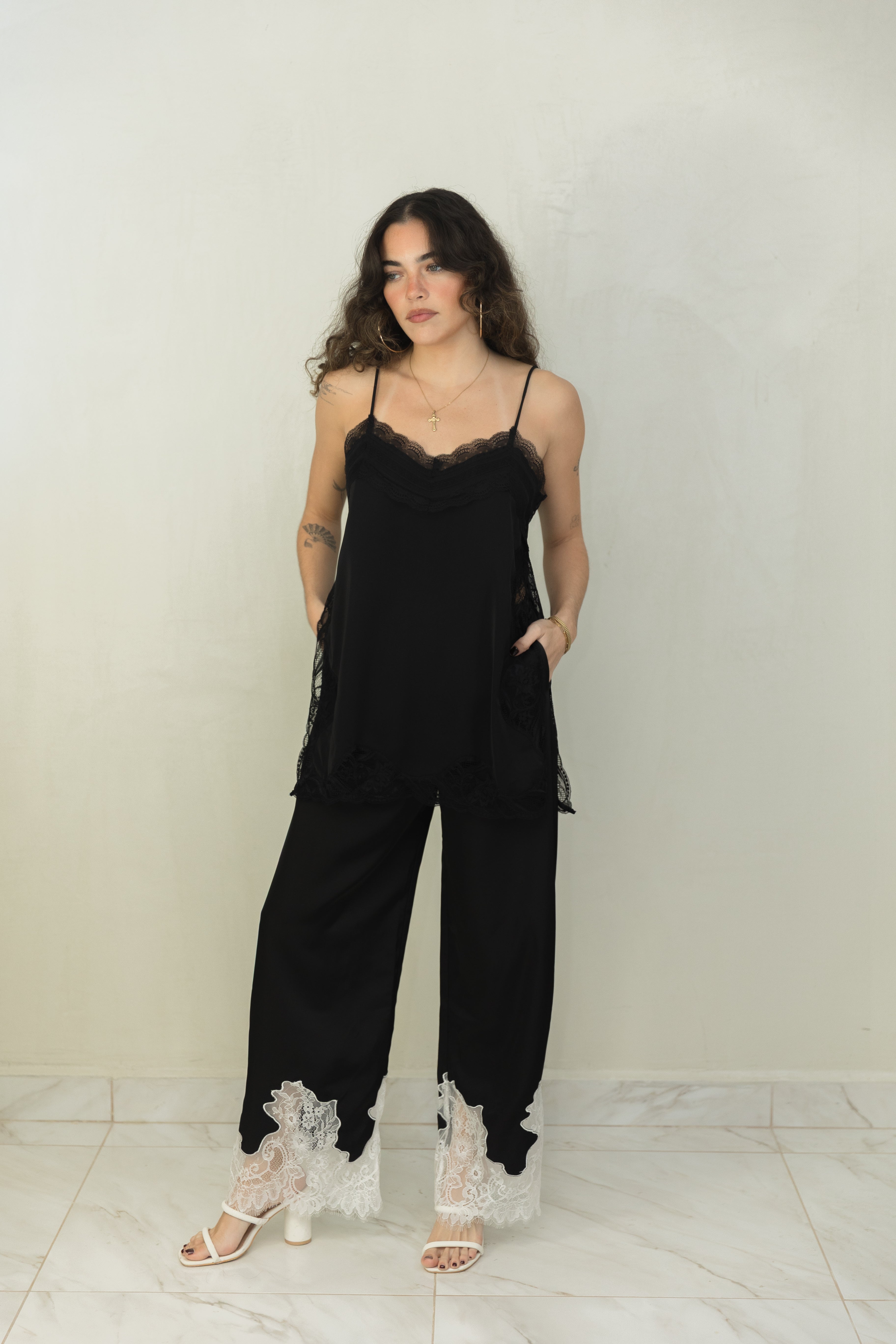 Black Lace Detail Pant