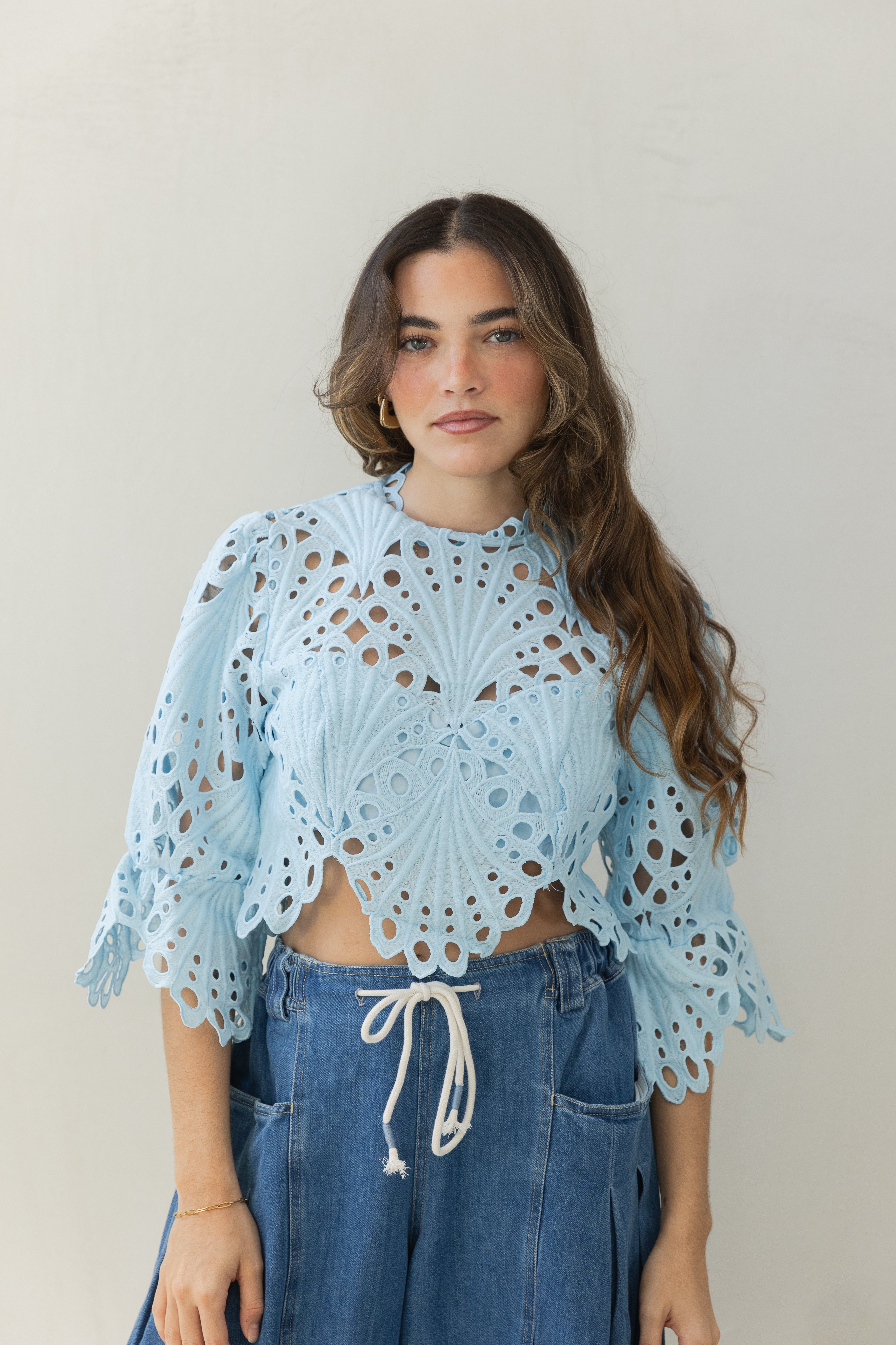 Blue Eyelet Top