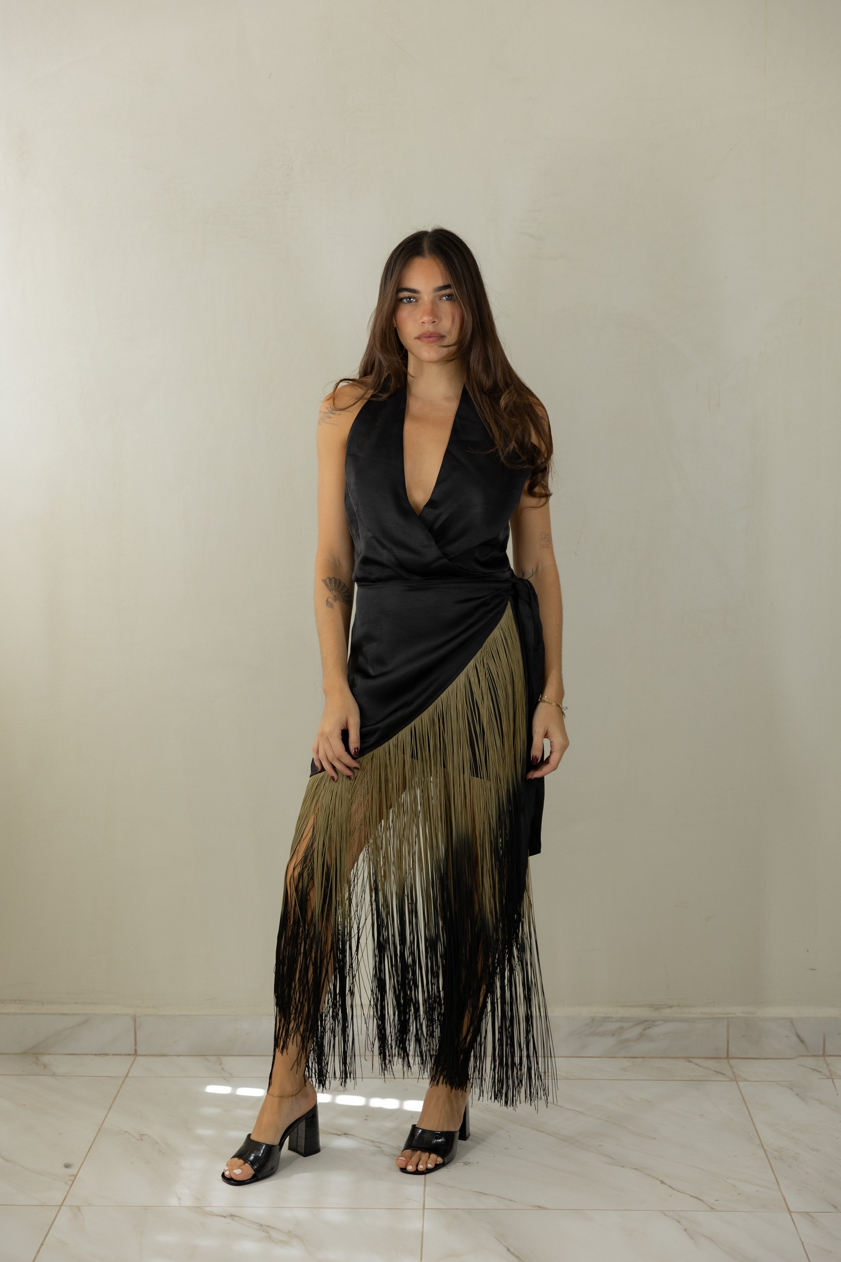 Ombre Fringe Wrap Dress