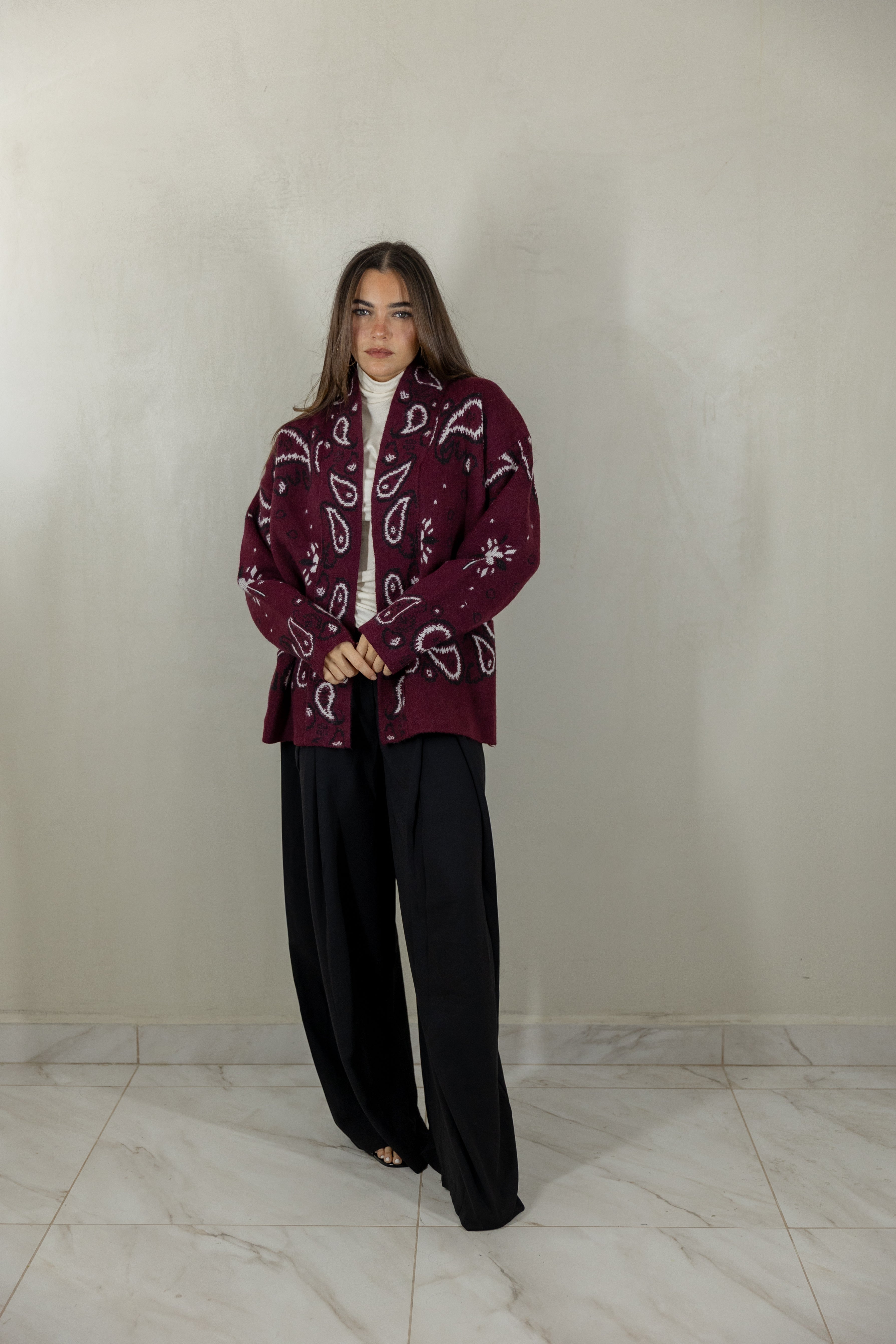 Wine Paisely Cardigan
