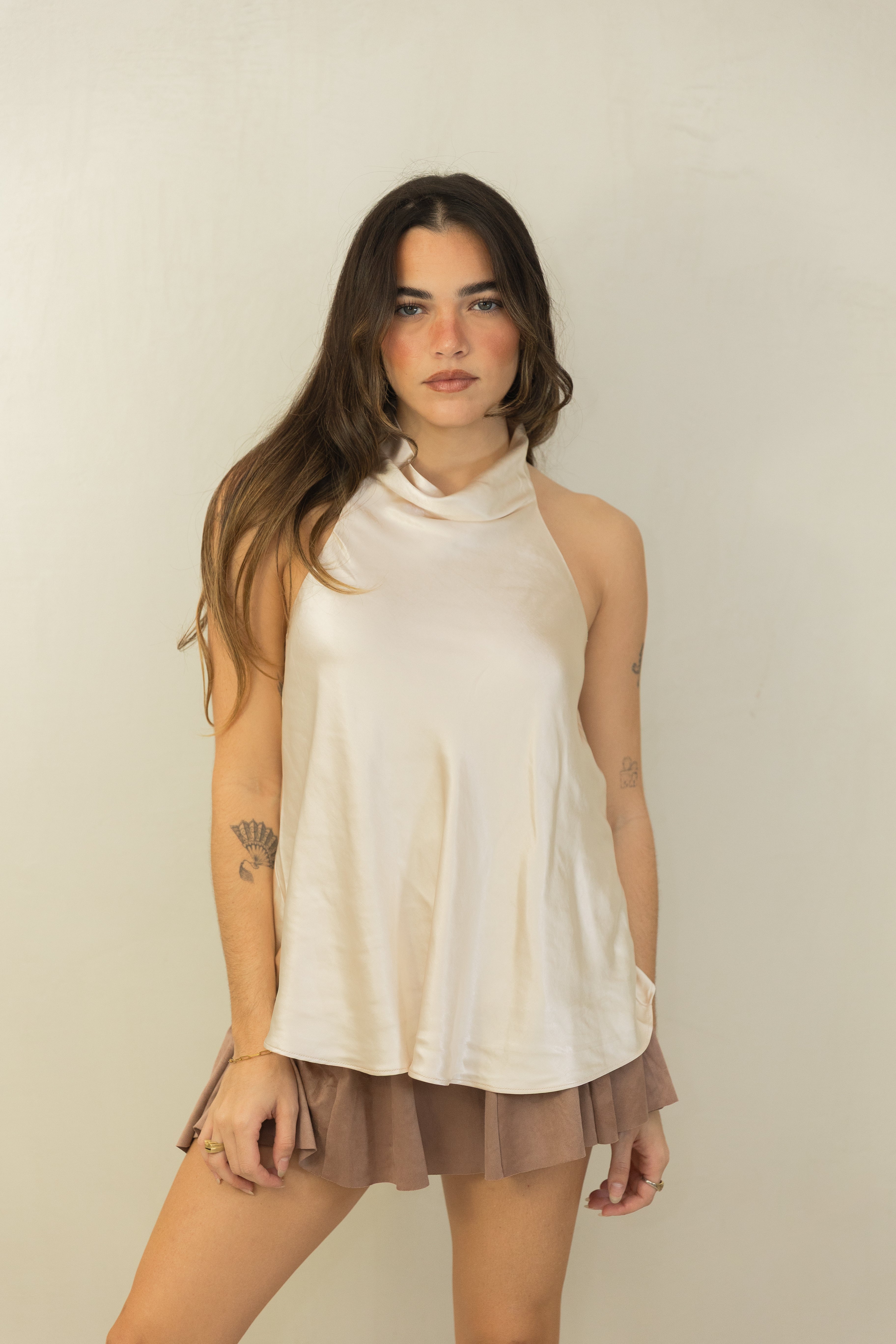 Champagne Satin Halter Neck Top