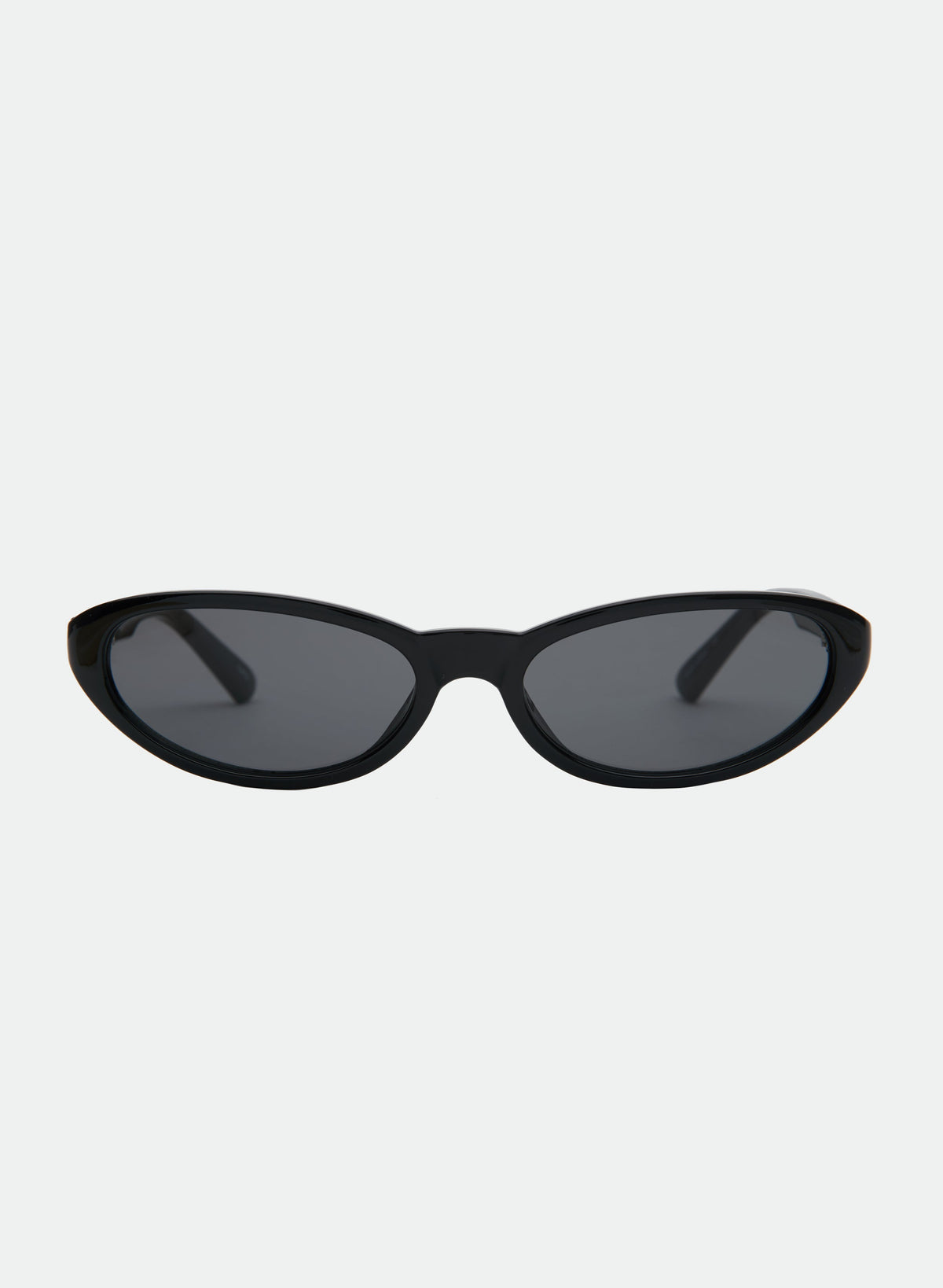 Kenny slim black cat-eye sunglasses with smoke lenses, front view