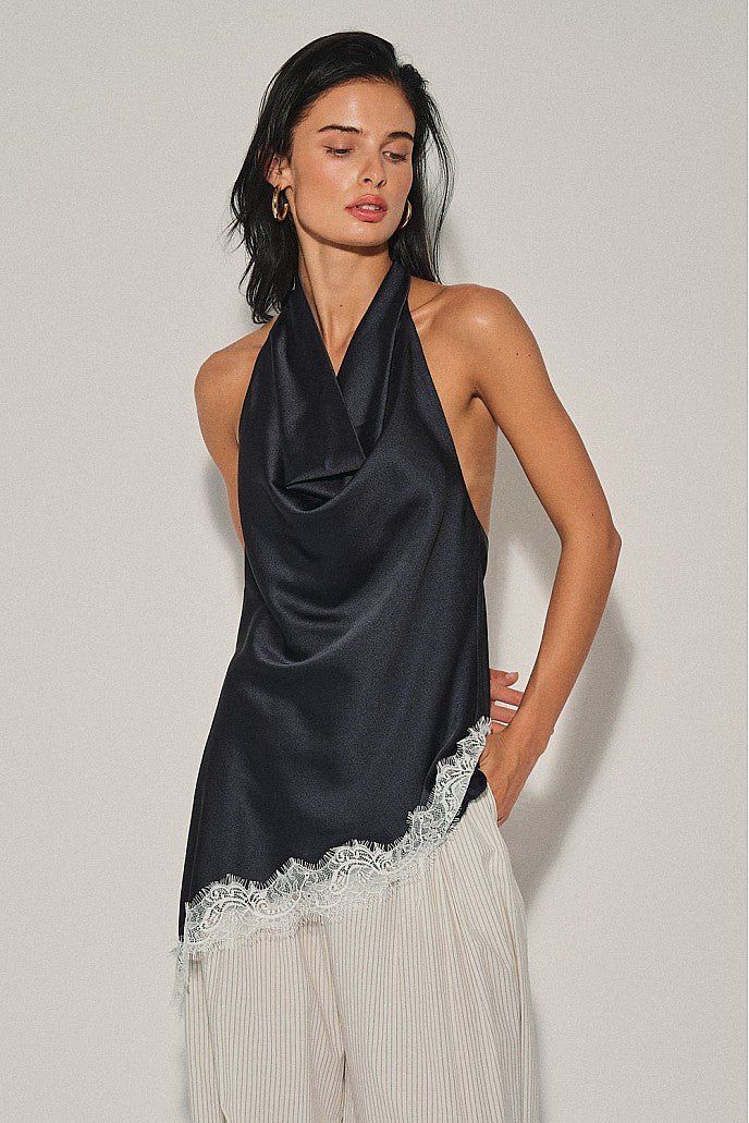 Navy Lace Halter Top