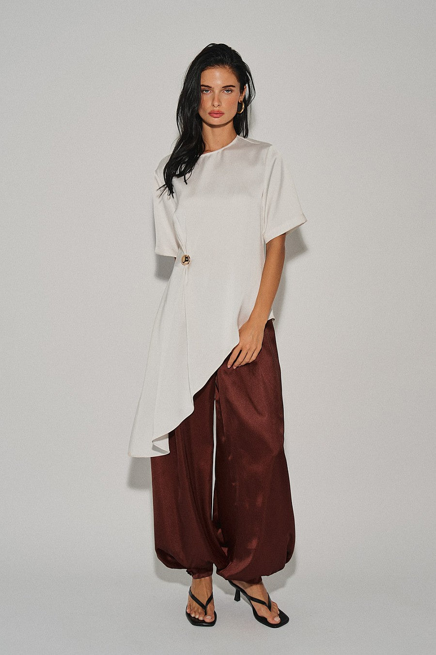 Cream Asymmetric Satin Top