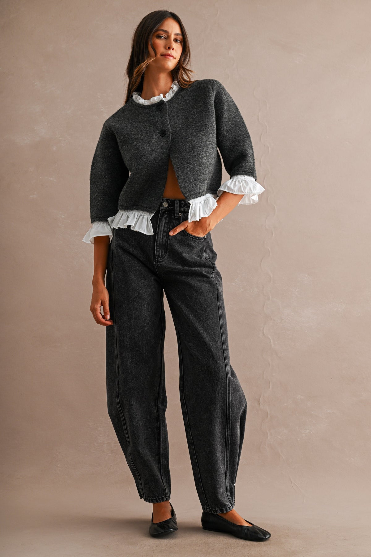 Black Pleat Jeans — Black Denim