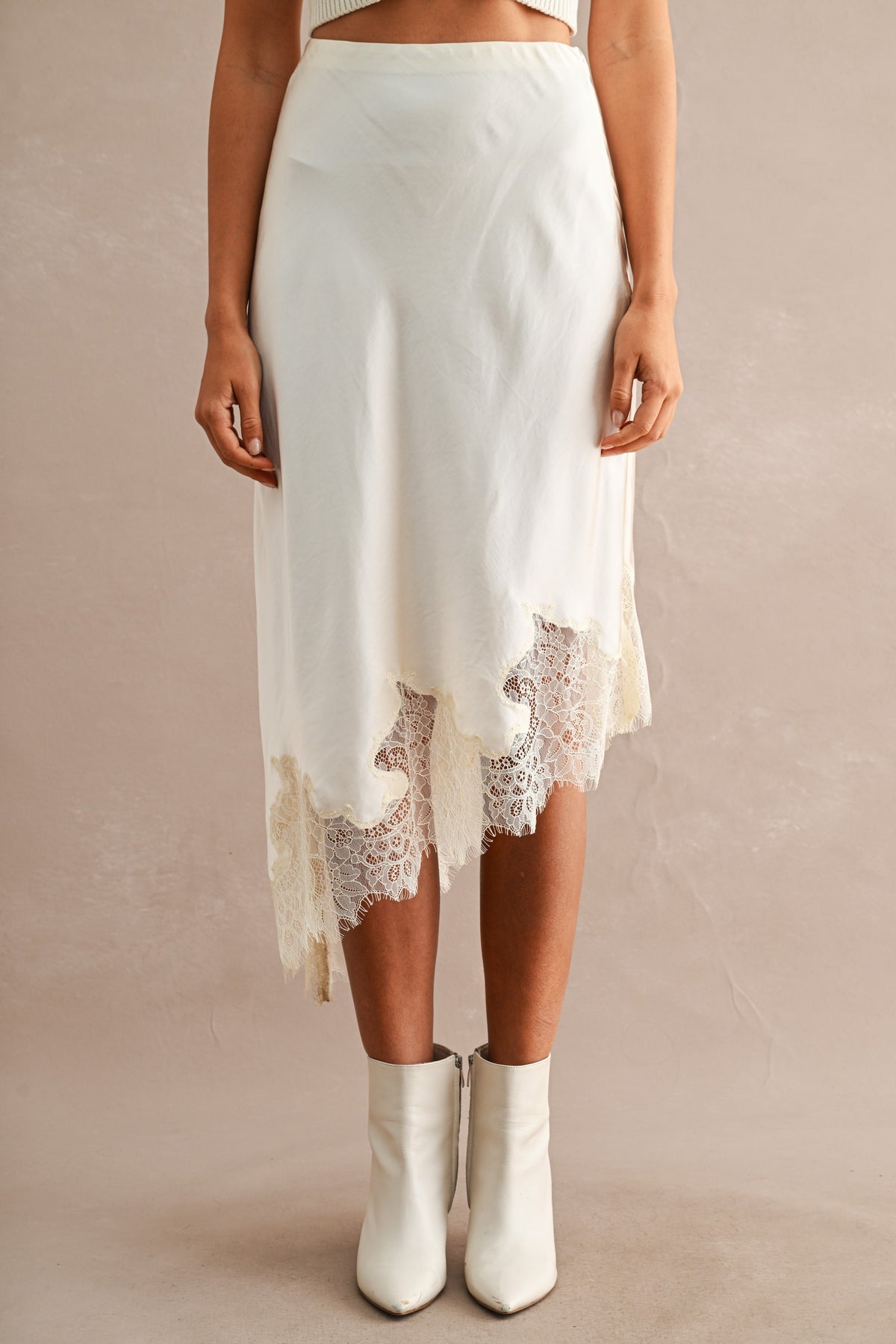 Cream Satin Midi Skirt — Cream