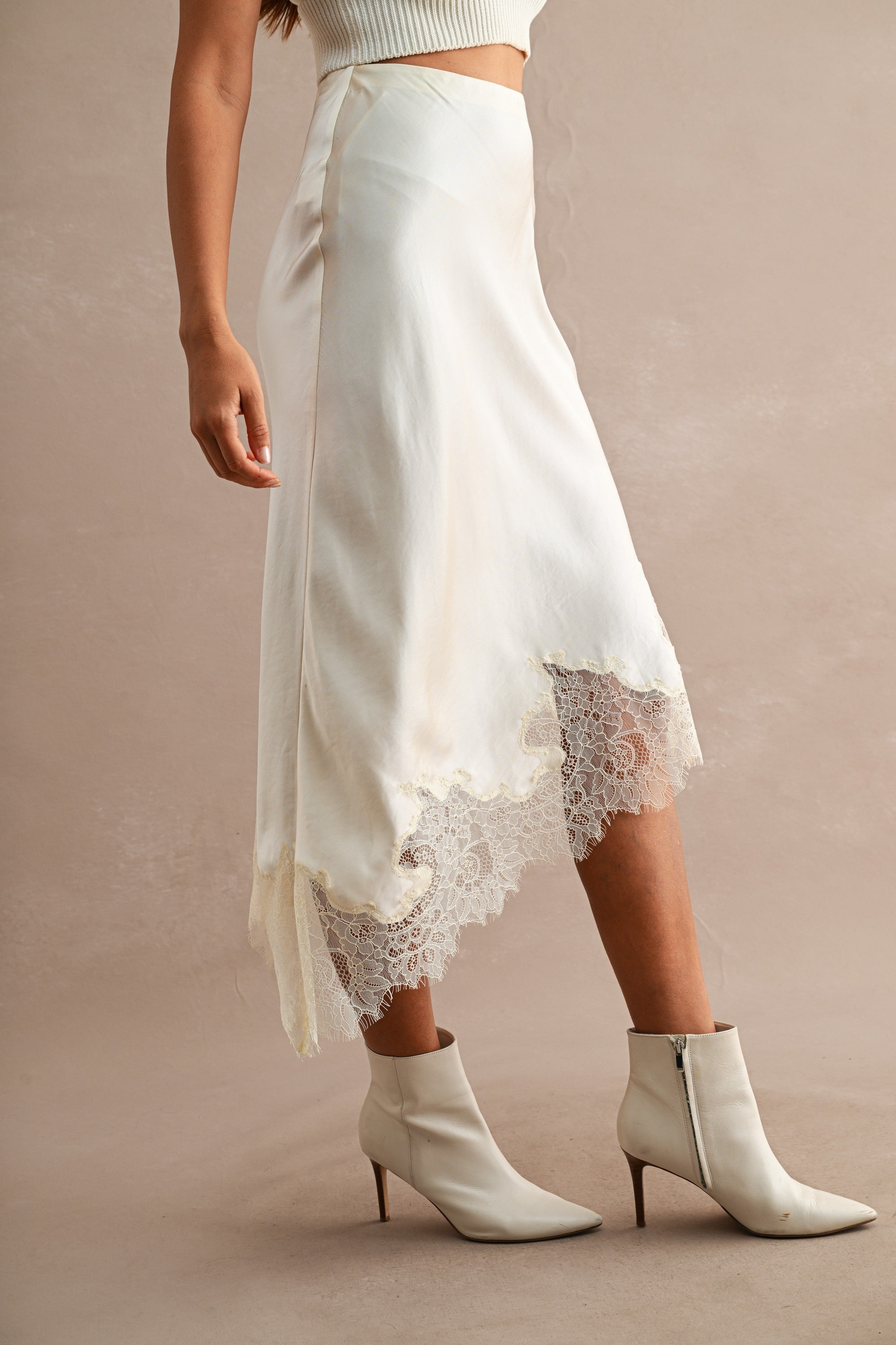 Cream Satin Midi Skirt — Cream
