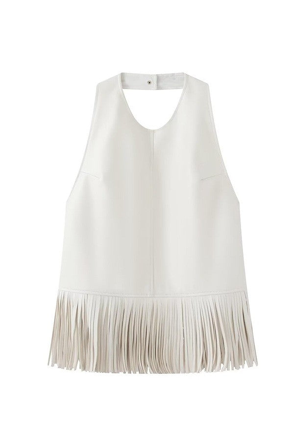 Faux Leather Halter Top — White