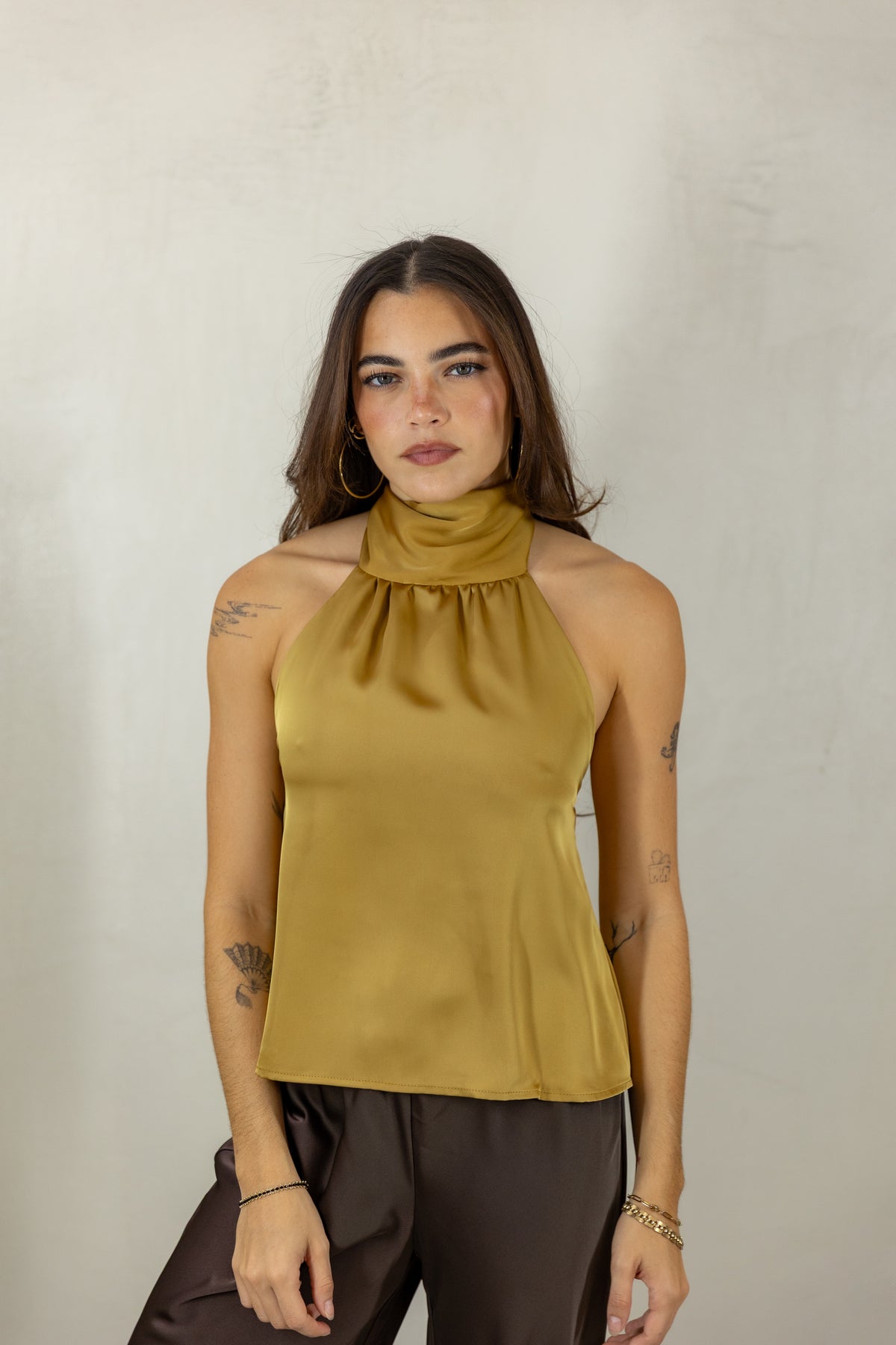 Halter Neck Fringe Top — Gold