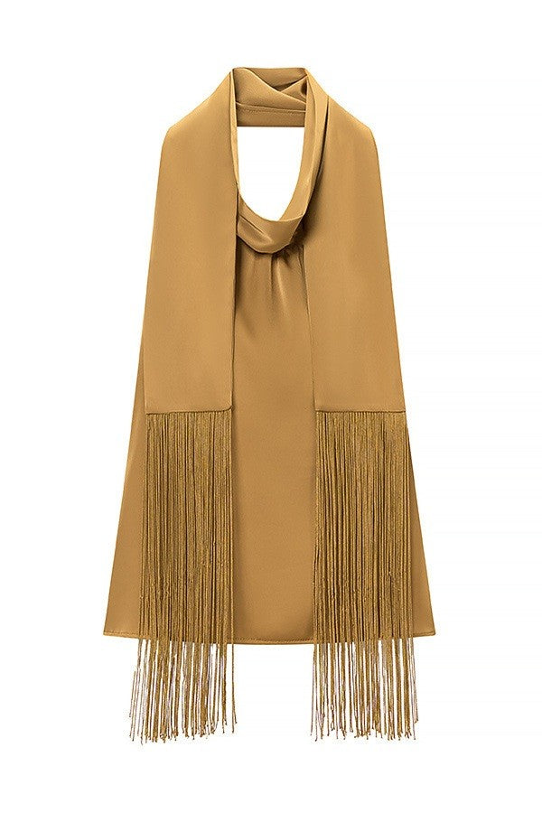 Halter Neck Fringe Top — Gold
