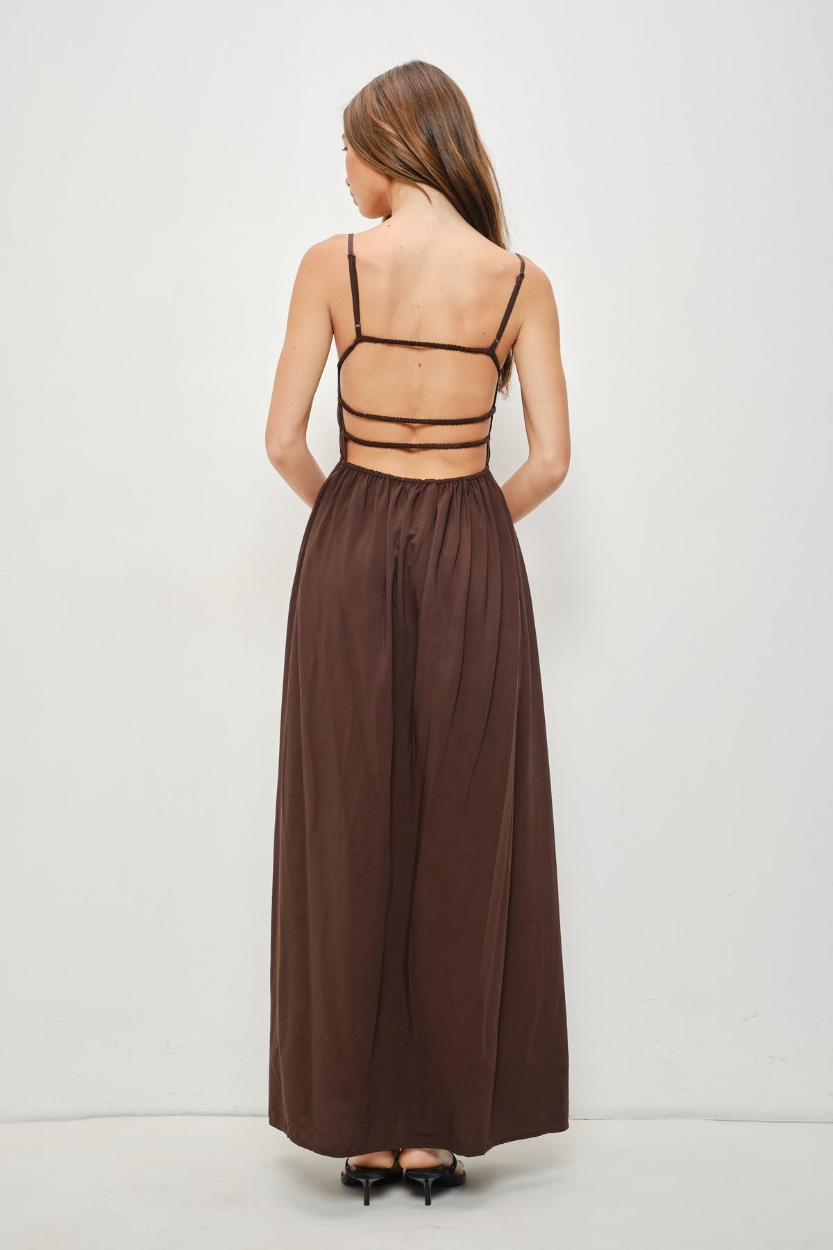Adley Smocked Maxi Dress — Chocolate