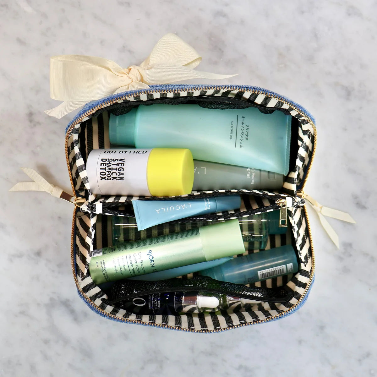 Accordion Box Makeup & Toiletry Bag, Denim — Denim