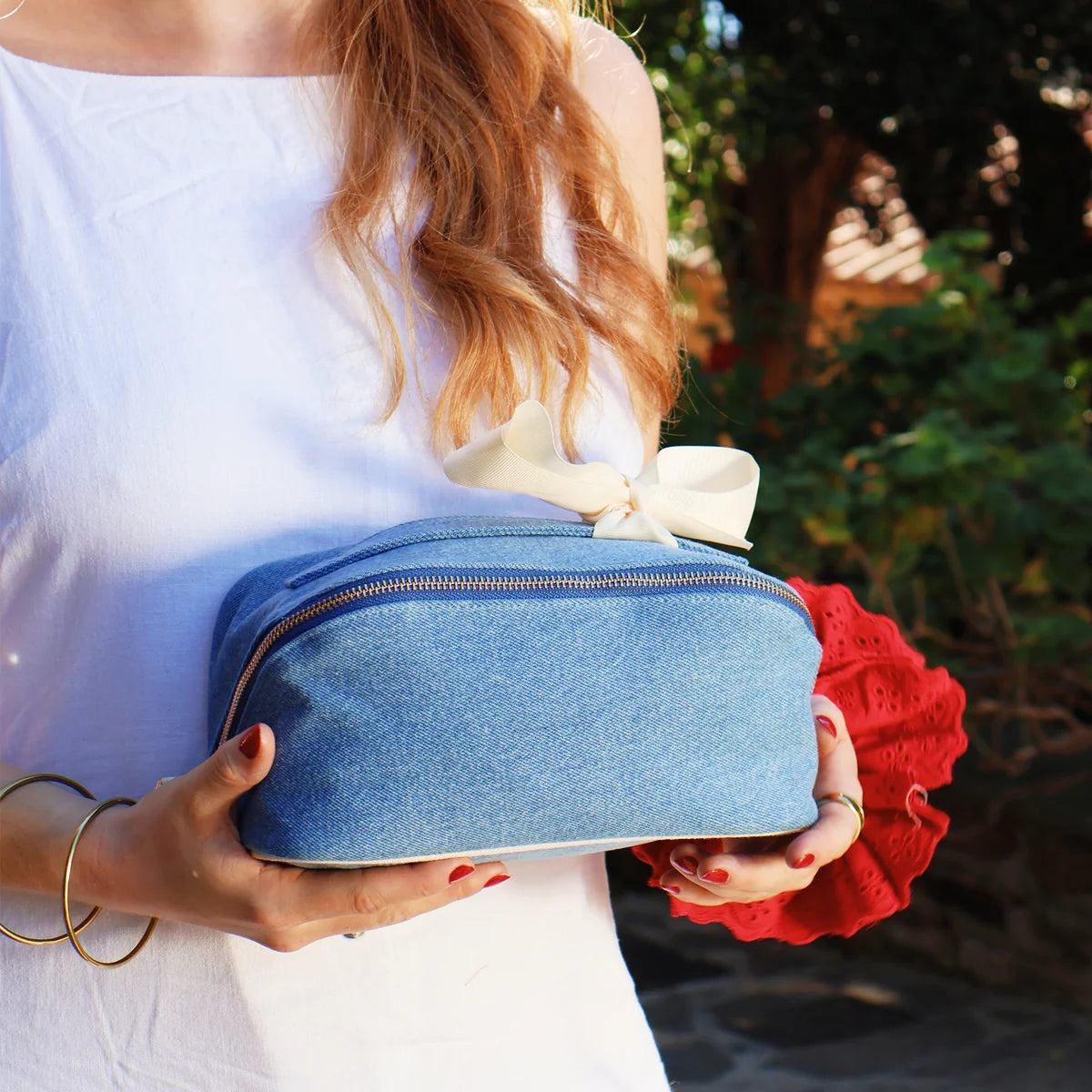 Accordion Box Makeup & Toiletry Bag, Denim — Denim