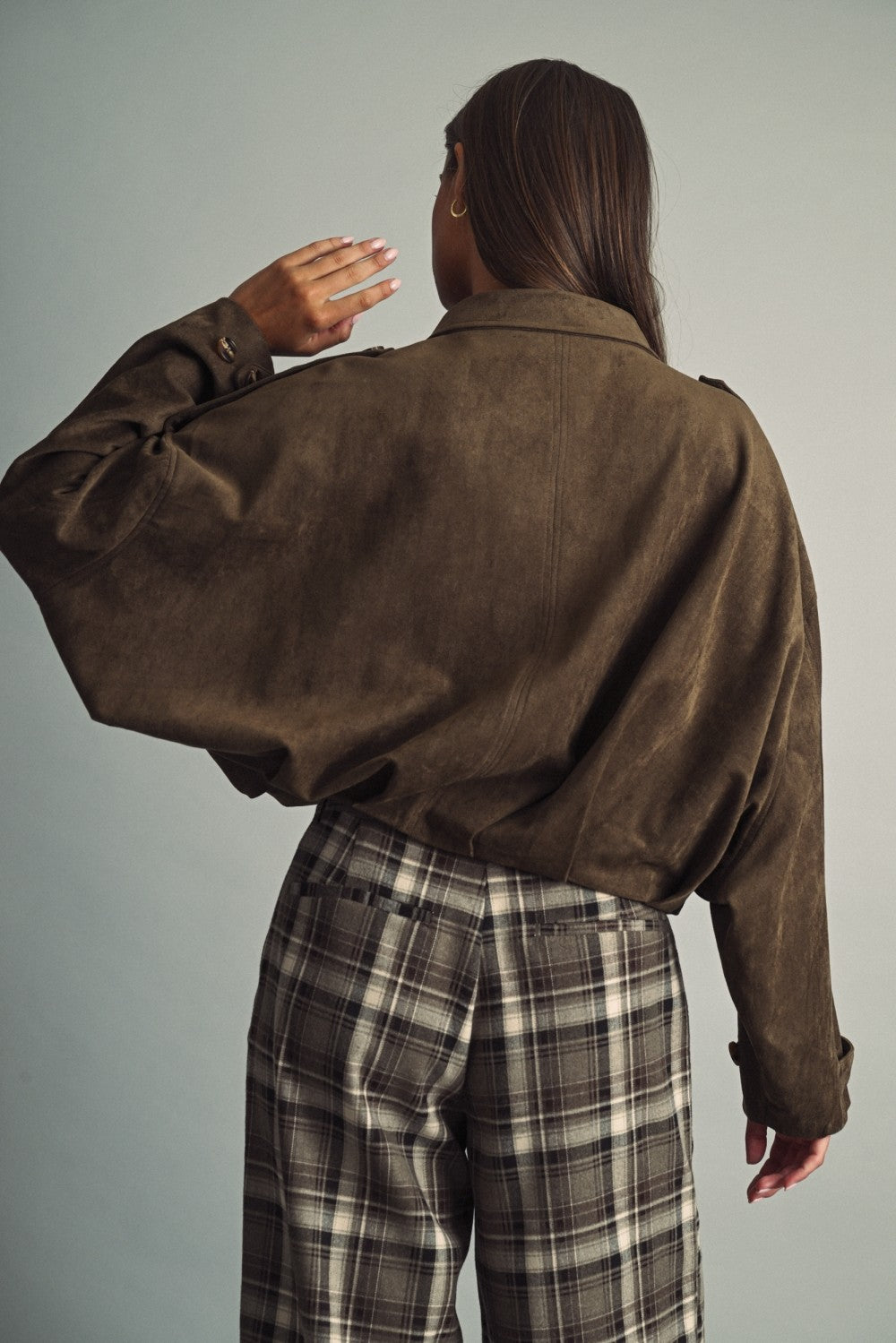 Suede Pleated Jacket — Olive