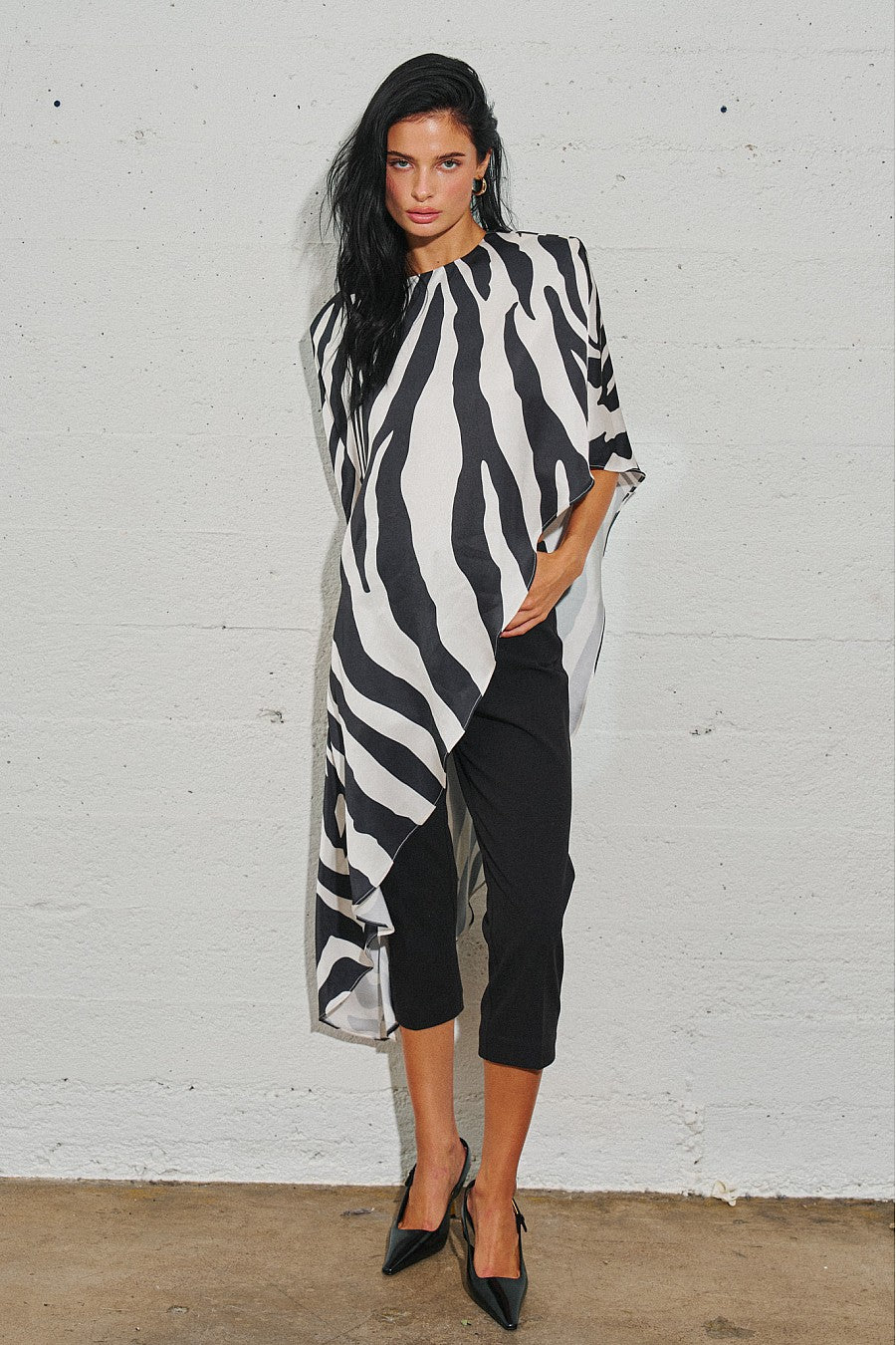 Woven Oversized Asymmetrical Cape — Zebra