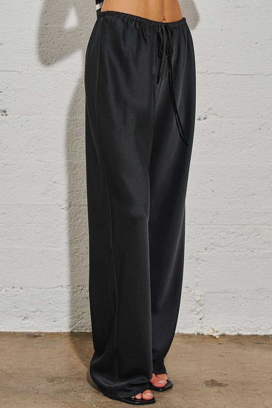 Woven Satin Mid-Rise Straight-Cut Jumpsuit — Black