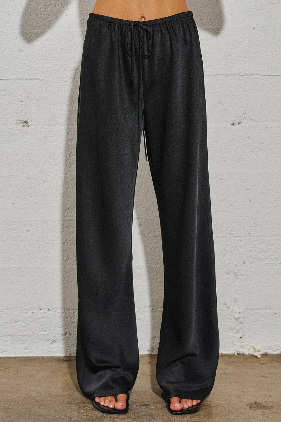 Woven Satin Mid-Rise Straight-Cut Jumpsuit — Black