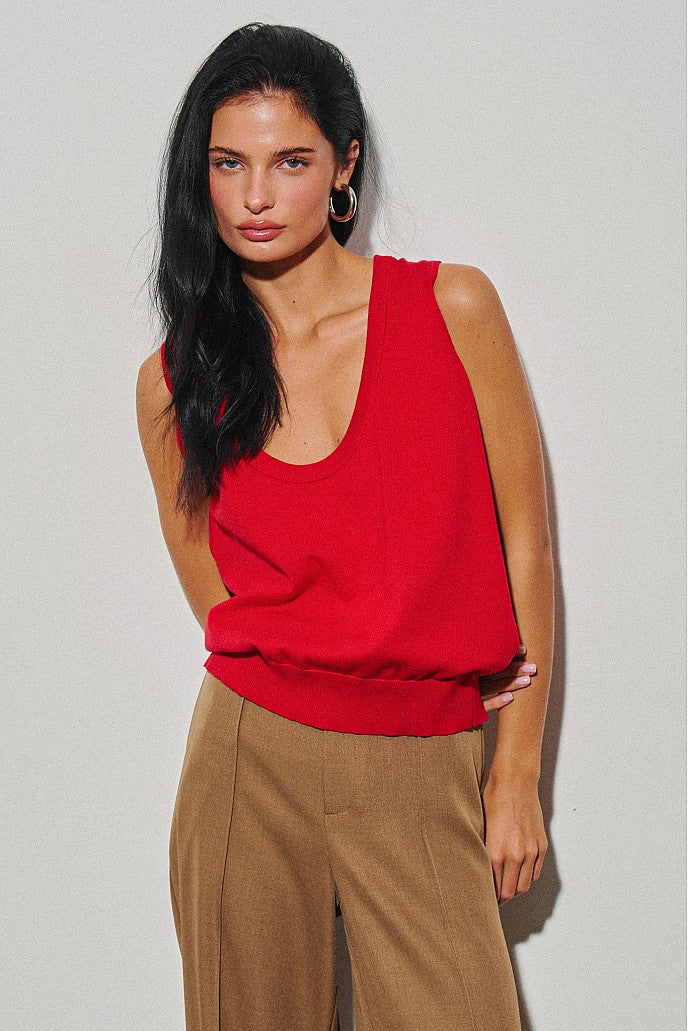Red Scoop Neck Top — Red
