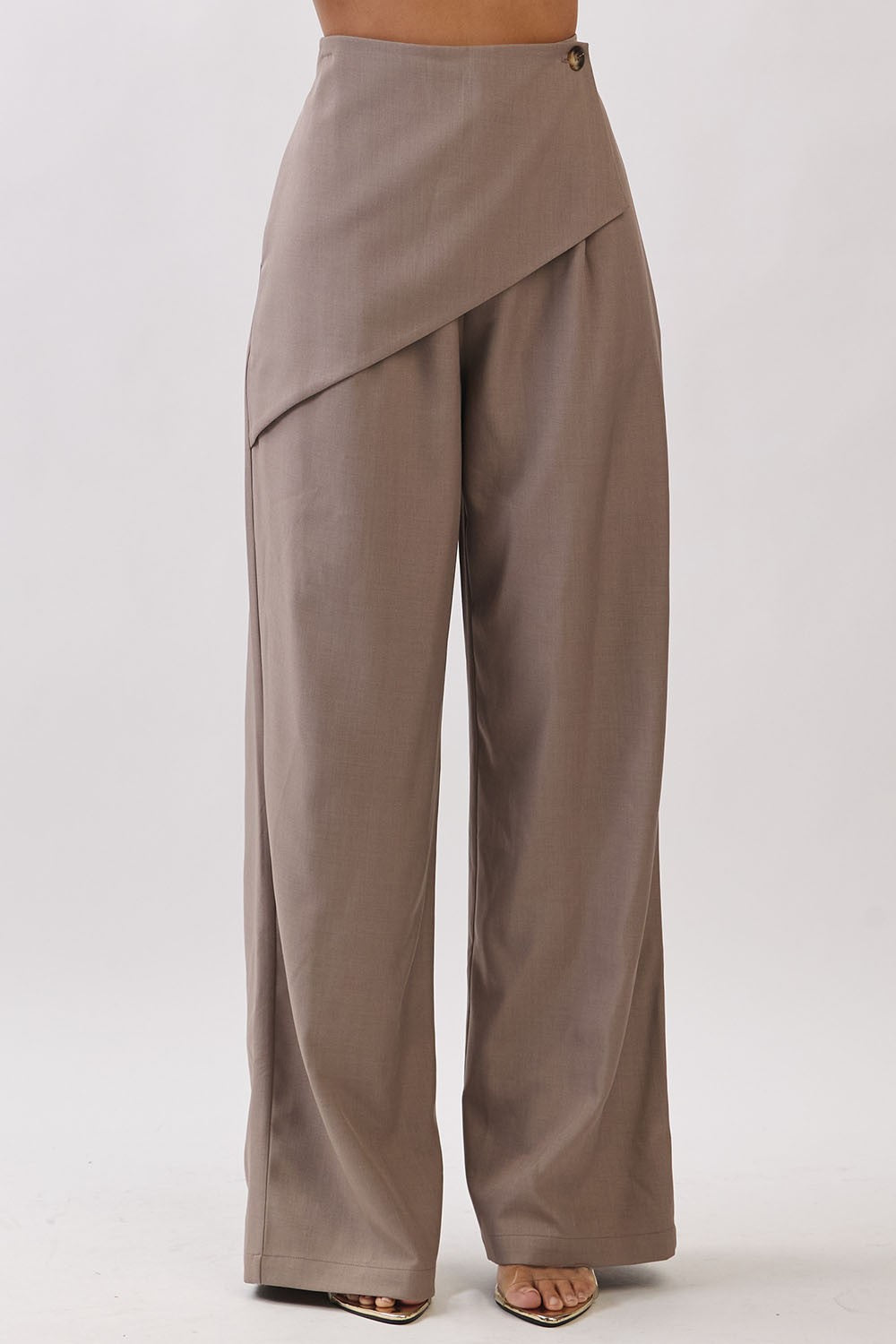 Asymmetric Wrap Detail Wide Leg Pants — Dune