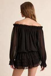 Black Chiffon Romper Dress