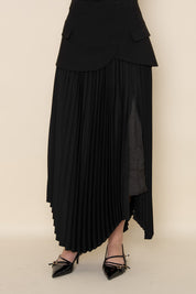 Black Pleated Slit Skirt