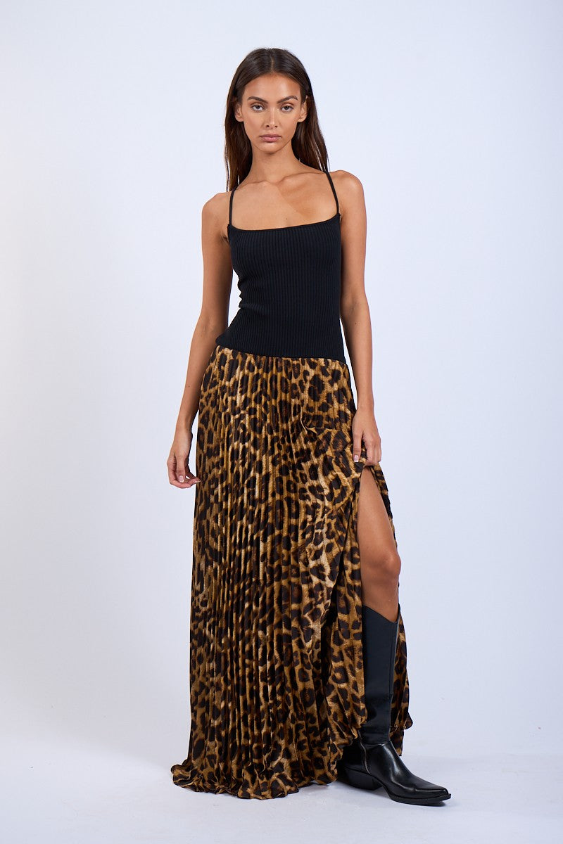 Pleated Leopard Dress