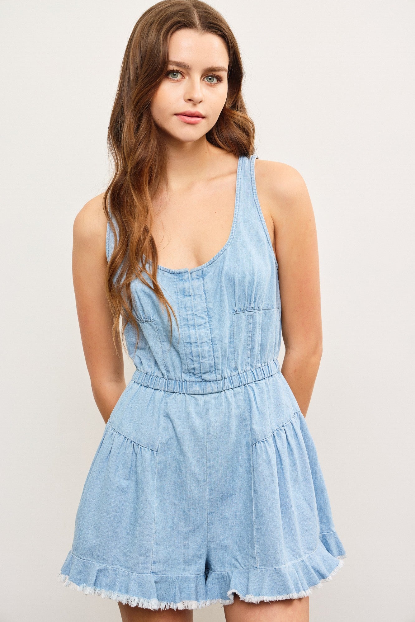 Ruffle Denim Romper