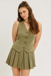 Olive Pleated Dress