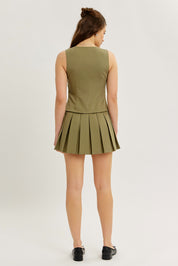 Olive Pleated Dress