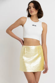 Yellow Sequin Mini Skirt