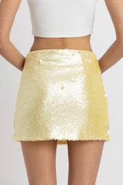 Yellow Sequin Mini Skirt