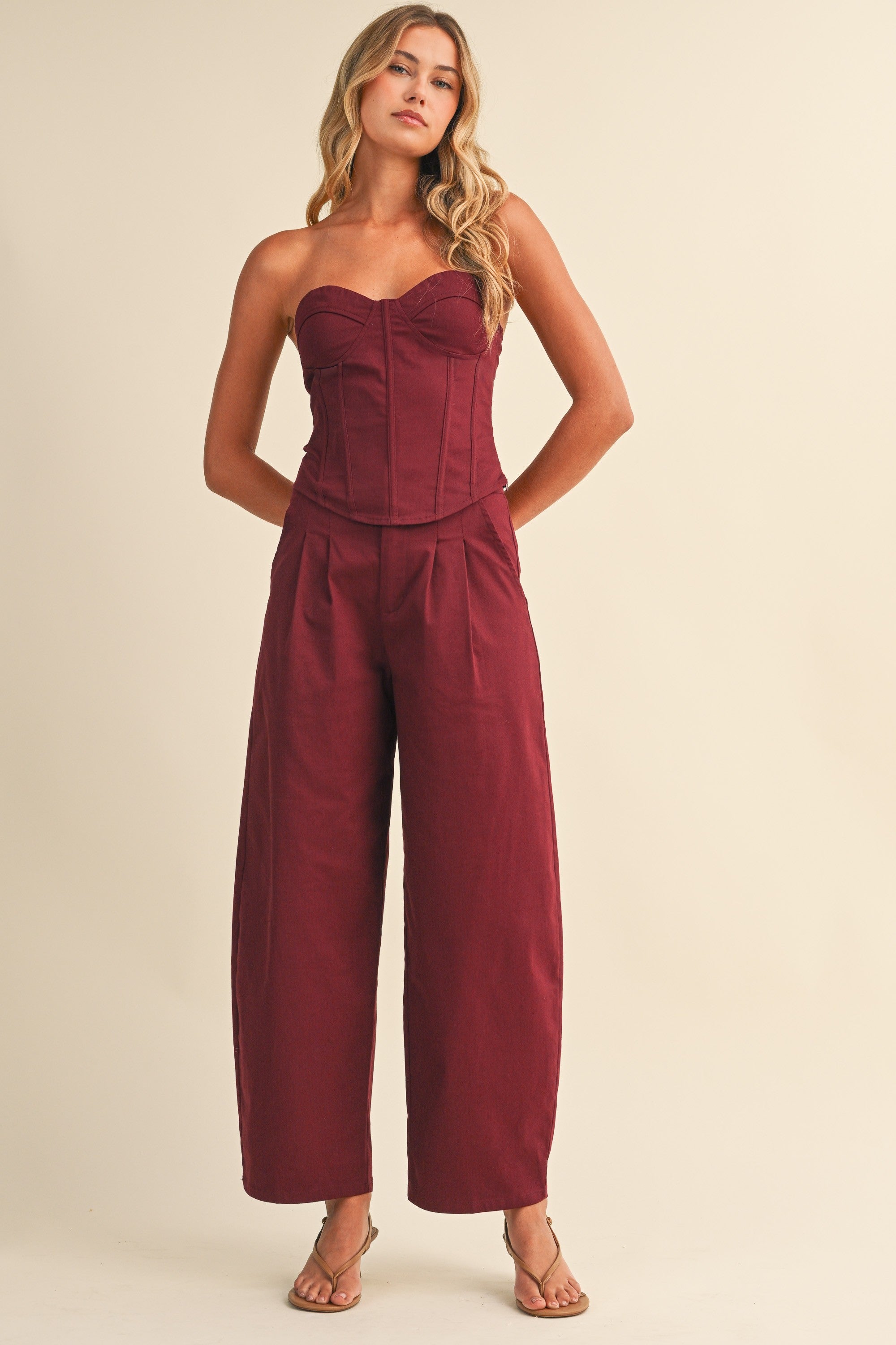 Bandeau Croset Top and Barrel Leg Pants Set