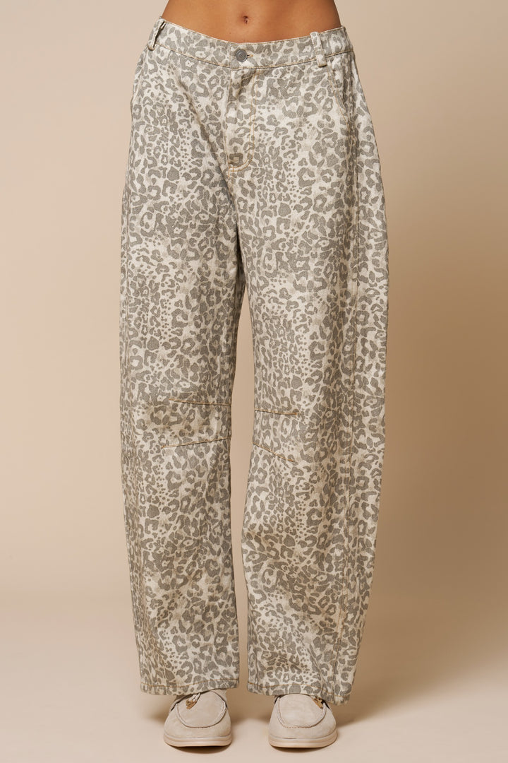 Leopard Barrel Leg Pants
