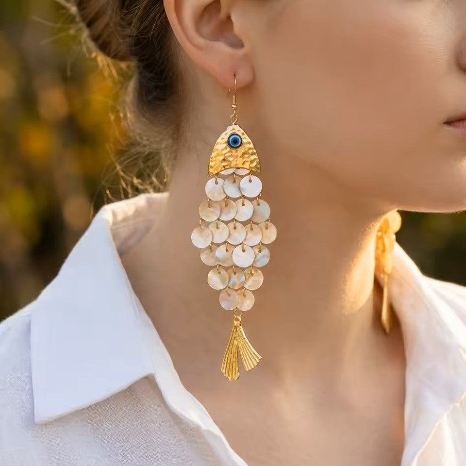 Beige Fish Earrings