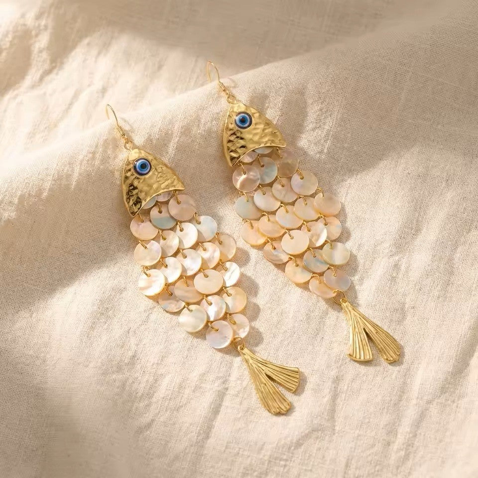 Beige Fish Earrings