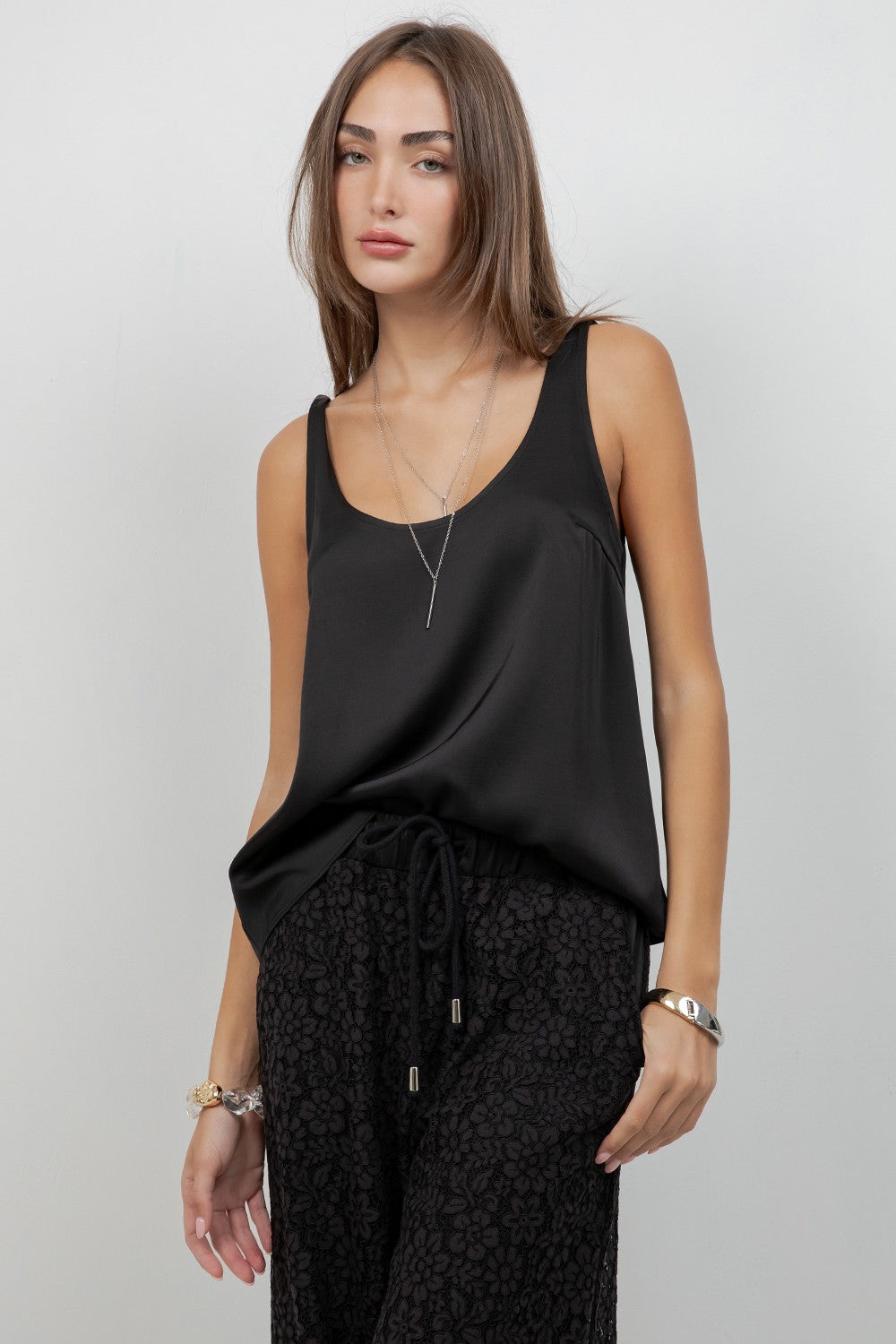 Black Satin Tank Top