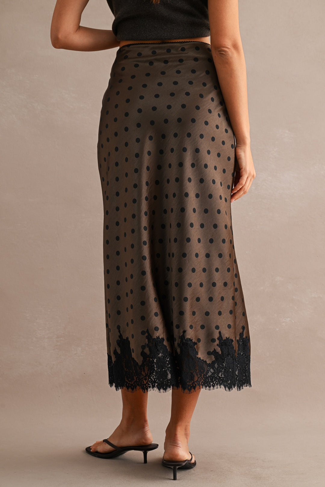 Brown Polka Midi Skirt