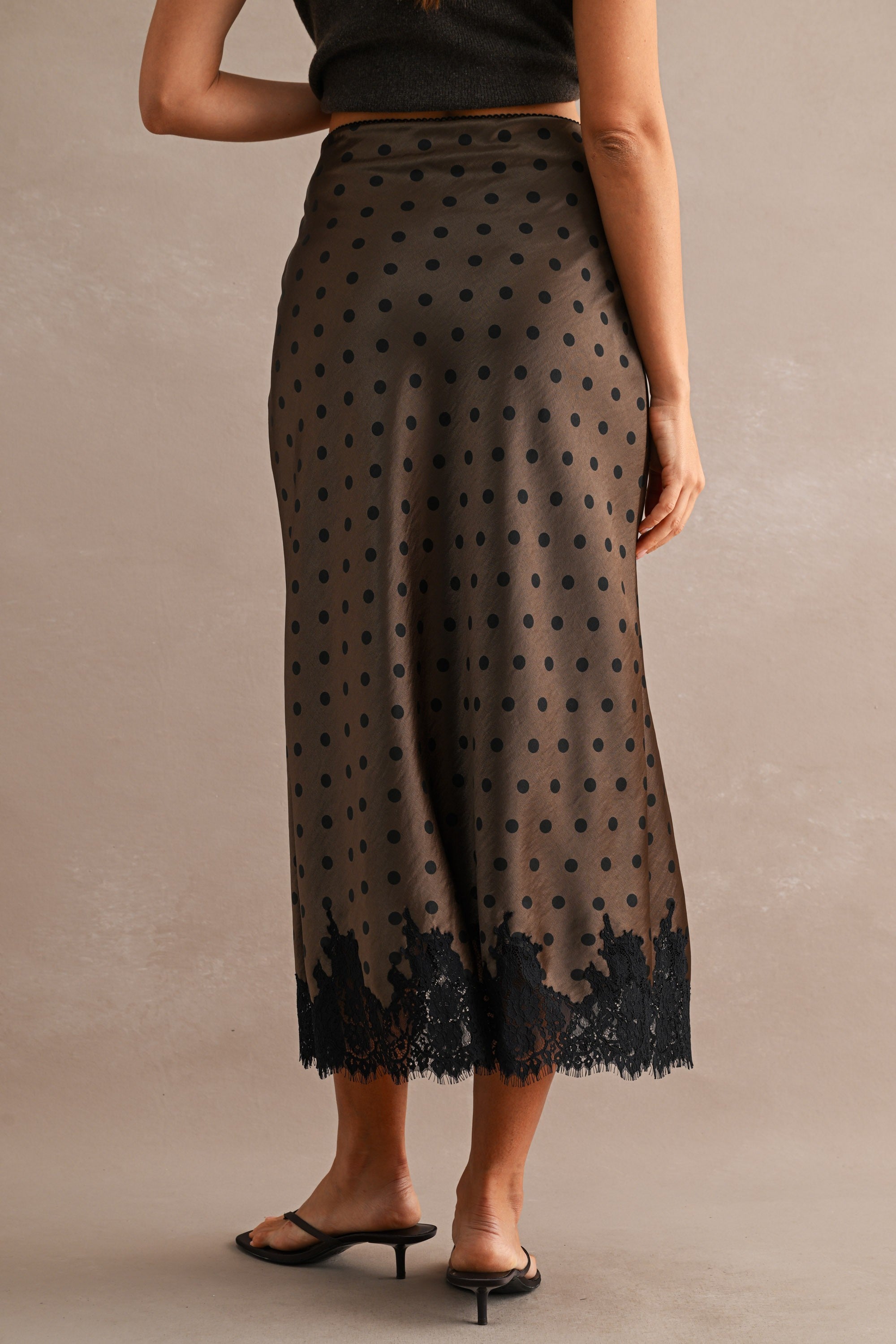Brown Polka Midi Skirt